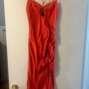 Chic Red Midi Dress with Strappy Detail